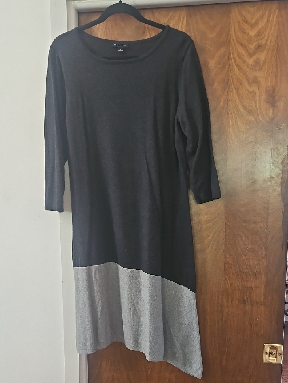 Halston Heritage Black and Gray Colorblock Sweater Long Sleeve Dress Size L